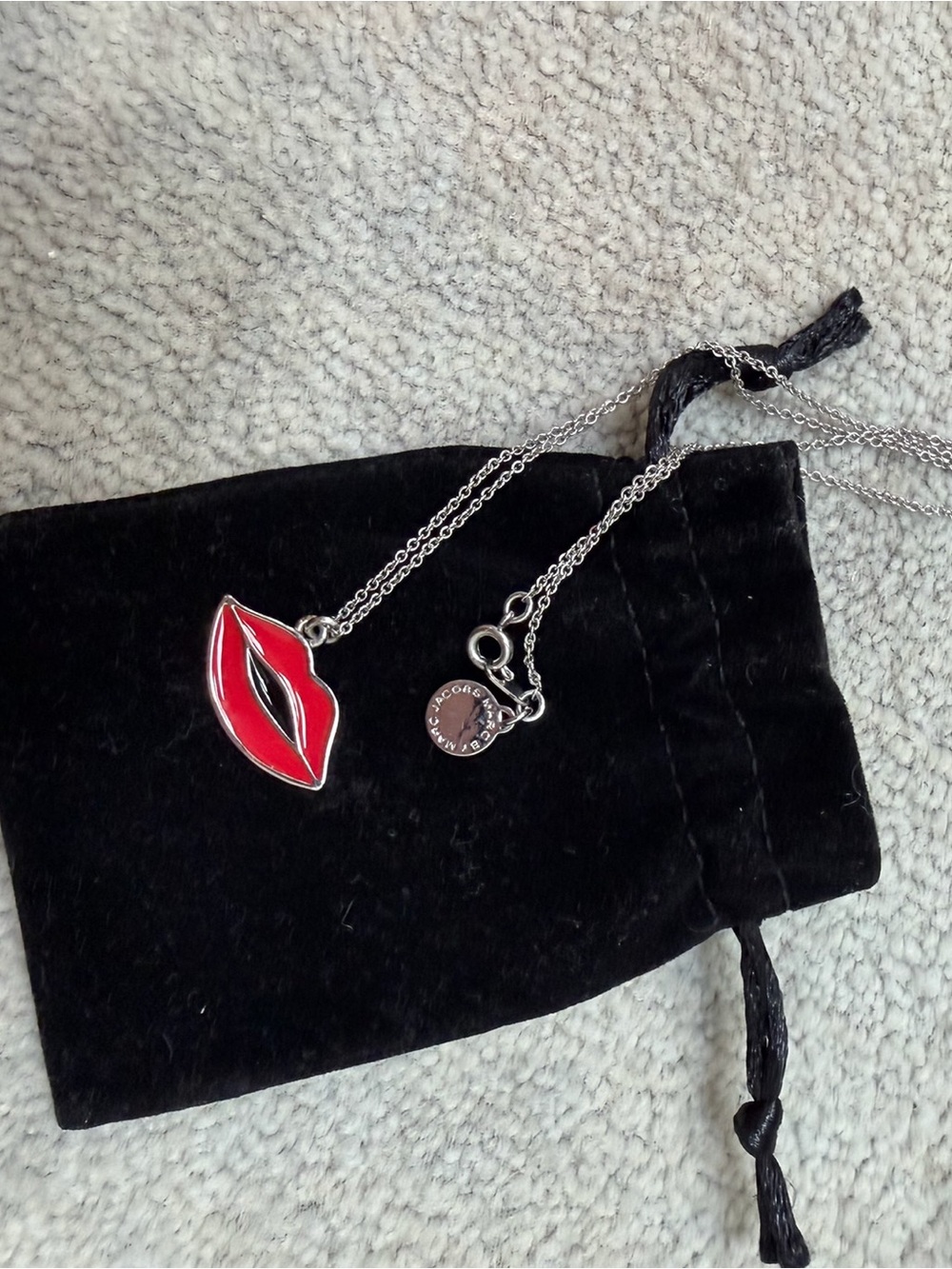 Marc By Marc Jacobs Silver Chain Necklace with Red Lip Pendant
